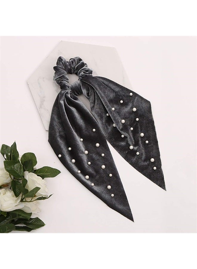 DINPREY 5 Pcs Velvet Scarf Hair Scrunchies Silk Ribbon Bow Scrunchies Super Soft Velvet Hair Ties Bowknot Scrunchies Bowknot Elegant Elastic Hair Bands Ponytail Holder (5 Packs A) - Image 2