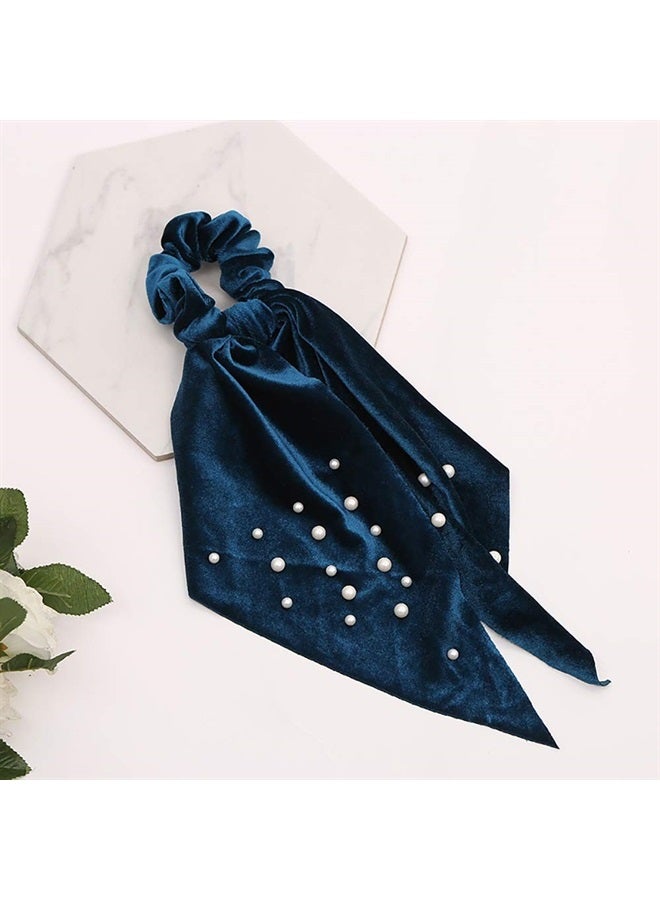 DINPREY 5 Pcs Velvet Scarf Hair Scrunchies Silk Ribbon Bow Scrunchies Super Soft Velvet Hair Ties Bowknot Scrunchies Bowknot Elegant Elastic Hair Bands Ponytail Holder (5 Packs A) - Image 4