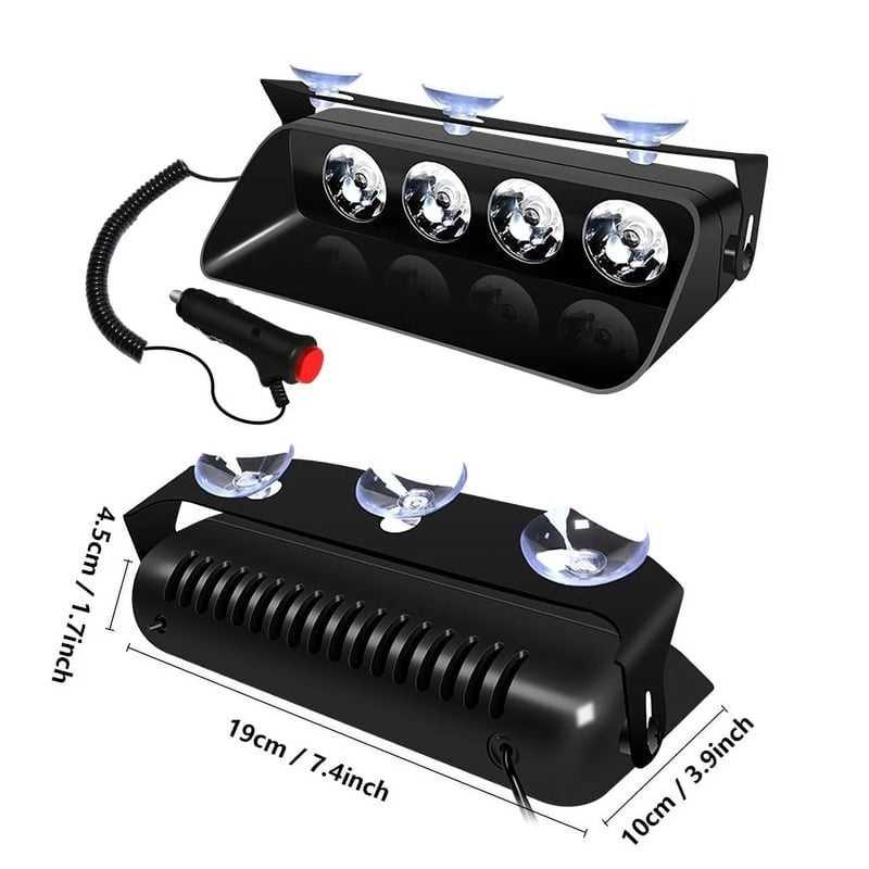 AutoBizarre 12V Car Dash Emergency Warning Strobe Red Blue Flasher Windshield Sucker LED light With Multiple Flashing Modes For All Cars, Emergency Vehicles, etc. (4 LED Red Blue) - Image 3