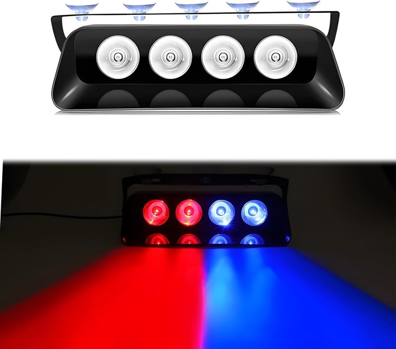 AutoBizarre 12V Car Dash Emergency Warning Strobe Red Blue Flasher Windshield Sucker LED light With Multiple Flashing Modes For All Cars, Emergency Vehicles, etc. (4 LED Red Blue) - Image 2