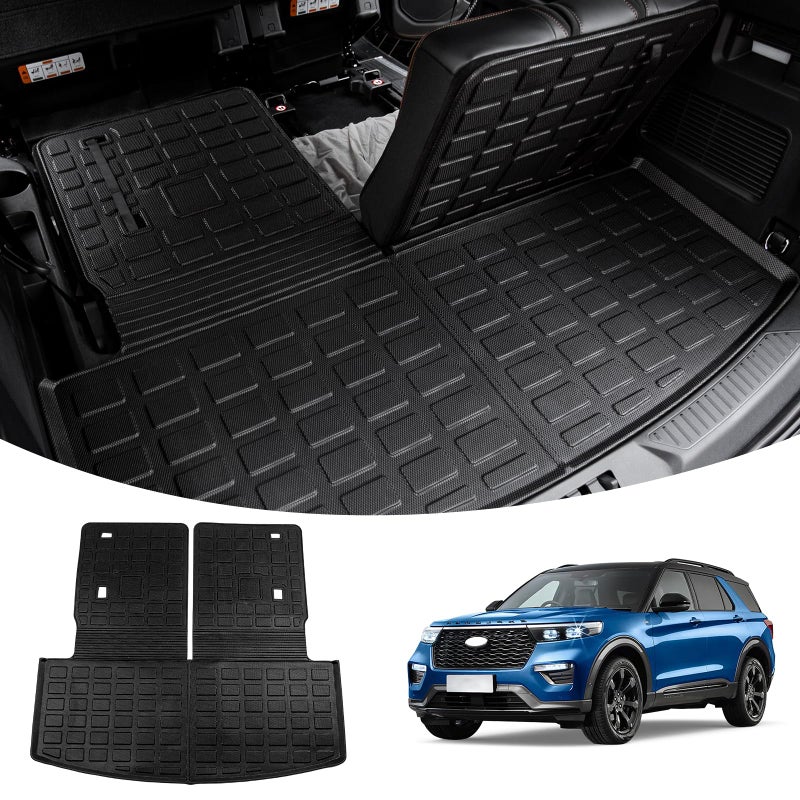Thinzyou Cargo Mat Compatible with 20202025 Ford Explorer Trunk Mat Cargo Liner Seat Back Cover Protector TPE All Weather Trunk Liner 2024 Explorer Accessories Trunk Mat with Backrest Mats