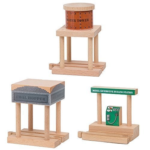 ORBRIUM Wooden Train Tracks Accessories Set Water Tower Coal Hopper Diesel Fuel Station Combo Pack for Wooden Railway Compatible with Thomas Brio IKEA Melissa and Doug STEM Toys - Image 1