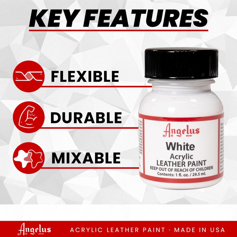 Angelus Acrylic Leather Paint, White, 1 oz - Image 2