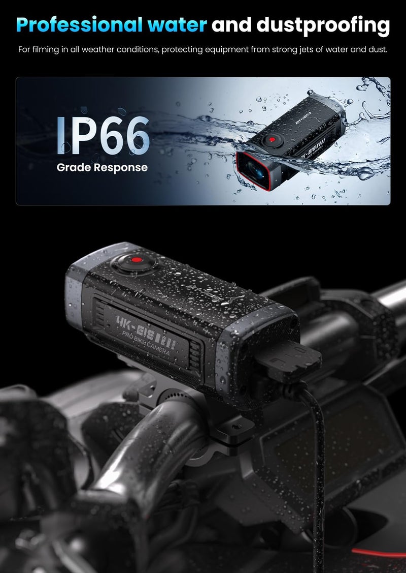 AKEEYO-710Pro EIS Motorcycle Camera, 4K28FPS 20MP WiFi Dash Cam, IP66 Ultra HD Waterproof Motorcycle Helmet Camera, 142Â° Wide Angle View Night Vision with 64GB Card, G-Sensor, Parking Mode - Image 5