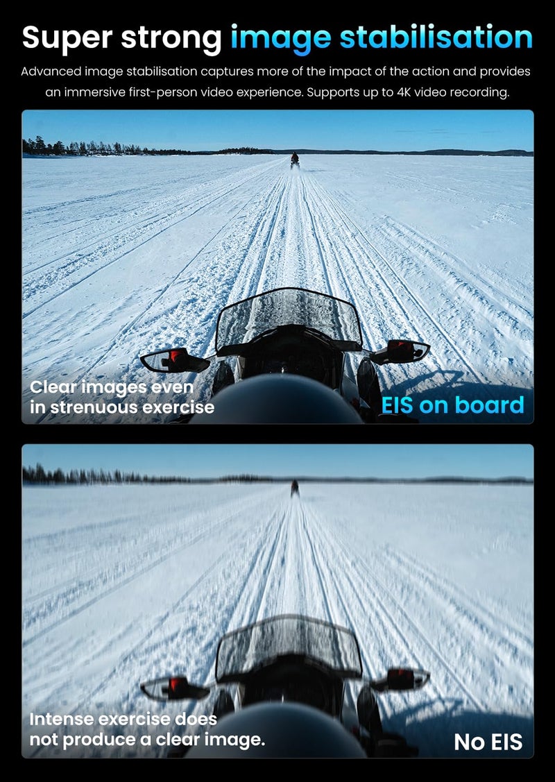 AKEEYO-710Pro EIS Motorcycle Camera, 4K28FPS 20MP WiFi Dash Cam, IP66 Ultra HD Waterproof Motorcycle Helmet Camera, 142Â° Wide Angle View Night Vision with 64GB Card, G-Sensor, Parking Mode - Image 3