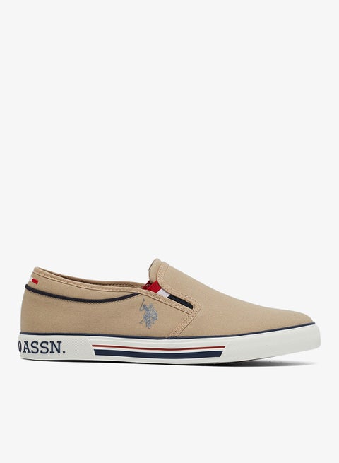 Men's Beige Low-Top Sneakers - Lightweight Shoes Slip-On Design