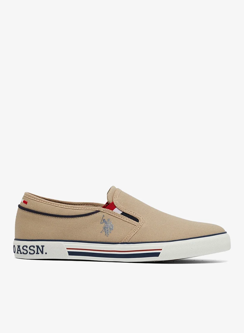 U.S. Polo Assn. Men's Beige Low-Top Sneakers - Lightweight Shoes Slip-On Design
