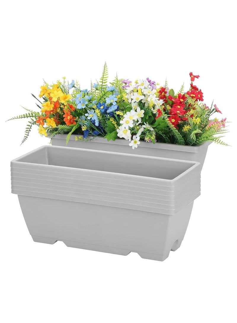 Rectangle Windowsill Planters with Drainage Tray Plastic Flower Herb Planters for Outdoor Indoor Plants, Boxes Planters for Patio Garden Porch Yard Home Decor 48 Cm (Grey)