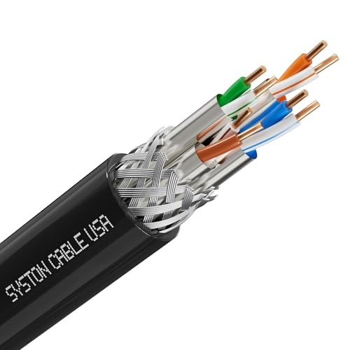 Syston Cable Technology Syston Cable Cat8 Ethernet Bulk Raw Cable 2000MHz 2GHz 40GB 50 ft Solid Bare Copper S/FTP Individual electromagnetic Tinned Copper Braid Shield 22/4 4 Pair 22 AWG CMR FT4 UTP Black Order to Cut - Image 1