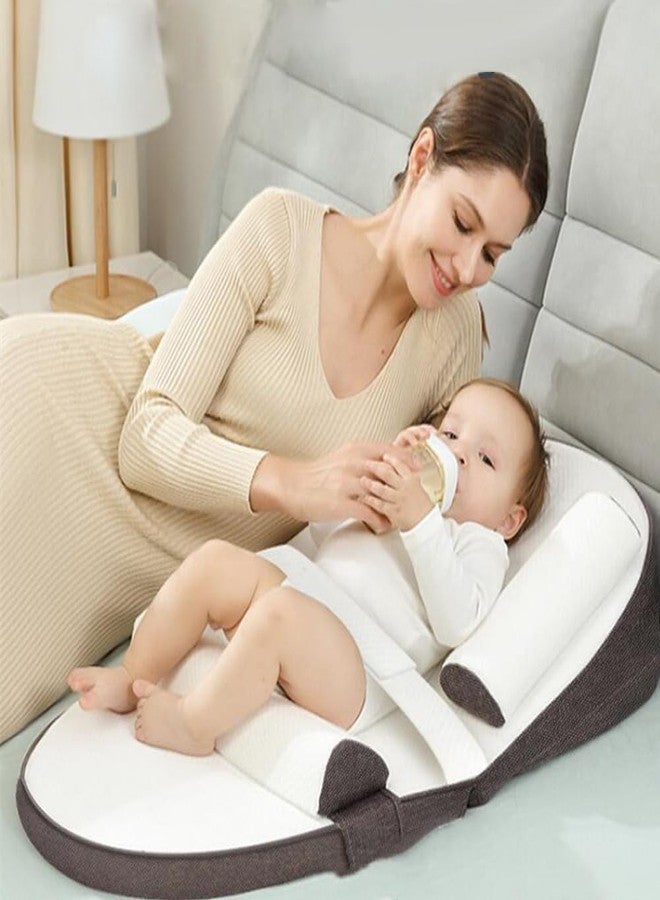 Deoxys Baby Lounger, Travel Bed, Baby Nest Ultra Soft, Anti Reflux Pillow, 0-30° Height Adjustable Relieves Vomiting Milk, Intestinal Colic, Side Rails (Brown) - Image 1