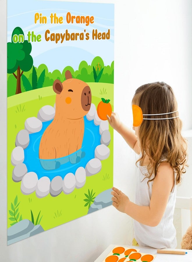 CY2SIDE Capybara Pin the Tail Games, Pin the Orange On the Capybara’s Head Party Sticker Games for Kids, Large Fun Animal Poster with 8 Sheet Orange Sticker for Kids Birthday Party Supplies Decoration - Image 5
