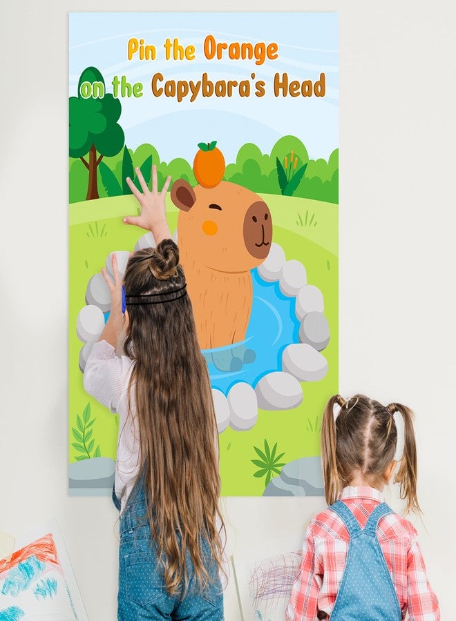CY2SIDE Capybara Pin the Tail Games, Pin the Orange On the Capybara’s Head Party Sticker Games for Kids, Large Fun Animal Poster with 8 Sheet Orange Sticker for Kids Birthday Party Supplies Decoration - Image 4