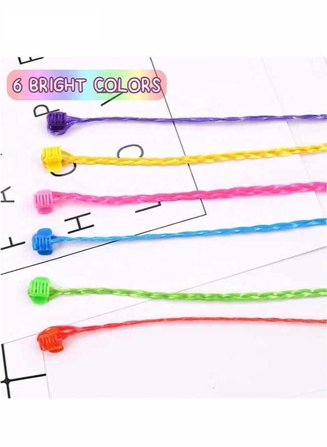 24 Pcs Children's Hair Extensions with Hair Clips, Clip-on Rainbow Neon Braid Hair Extensions for Girls Hair Decoration Birthday Party Good for Children's Show - Image 2