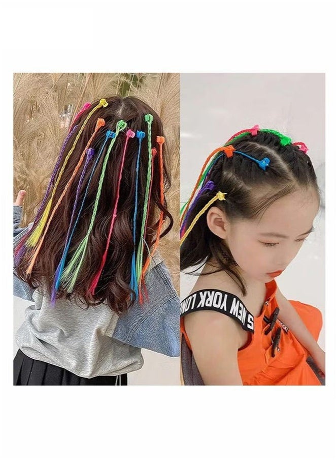24 Pcs Children's Hair Extensions with Hair Clips, Clip-on Rainbow Neon Braid Hair Extensions for Girls Hair Decoration Birthday Party Good for Children's Show - Image 5