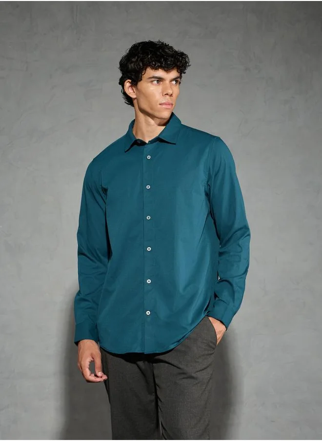 Technosport Technosport Solid Spread Collar Buttoned Shirt
