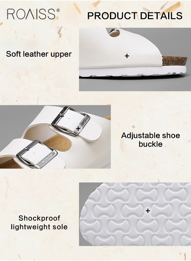 Fashionable and Versatile Open-Toe Slippers for Men Daily Commuting Beach Casual Cork Sole Adjustable Slippers Soft and Thick Sole Flats for Out Wear for Couples