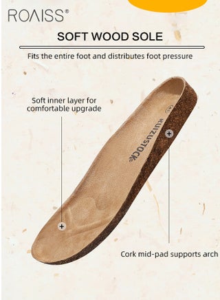 Fashionable and Versatile Open-Toe Slippers for Men Daily Commuting Beach Casual Cork Sole Adjustable Slippers Soft and Thick Sole Flats for Out Wear for Couples Button Classic Colors - view 3