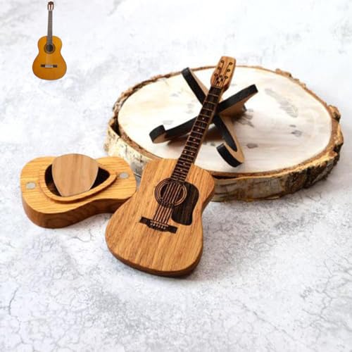 CHEVIXOR Wooden Guitar Pick Box With Stand,Guitar Pick Case With 3 Pcs Guitar Pick Holder,Acoustic Guitar pick Box Thin Guitar Picks - Image 4