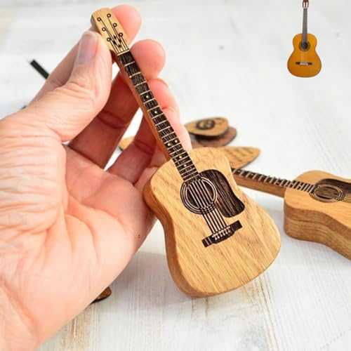 CHEVIXOR Wooden Guitar Pick Box With Stand,Guitar Pick Case With 3 Pcs Guitar Pick Holder,Acoustic Guitar pick Box Thin Guitar Picks - Image 2