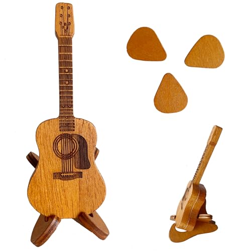 CHEVIXOR Wooden Guitar Pick Box With Stand,Guitar Pick Case With 3 Pcs Guitar Pick Holder,Acoustic Guitar pick Box Thin Guitar Picks - Image 1