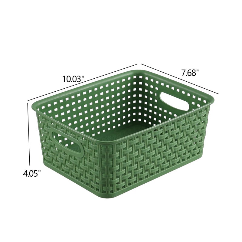 Taysisiter Plastic Woven Storage Baskets, Plastic Storage Baskets for Organizing, Deep Green, 6 Packs - Image 2