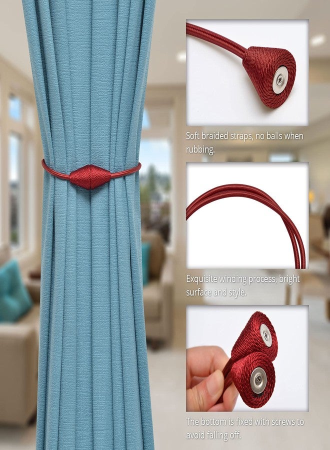 NICEEC 2 Pack Upgrade Magnetic Curtain Tiebacks 16 Inch Handmade Weave Rope Curtain Holdbacks Convenient Decorative Cone Curtain Drape Tie Backs for Home & Office Window Drapery (Red) - Image 3