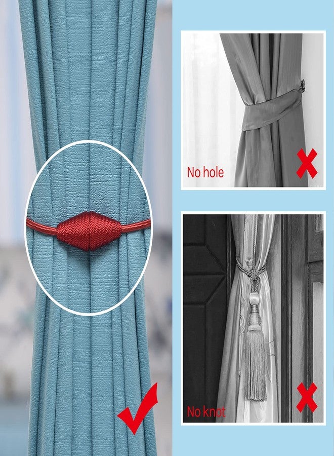 NICEEC 2 Pack Upgrade Magnetic Curtain Tiebacks 16 Inch Handmade Weave Rope Curtain Holdbacks Convenient Decorative Cone Curtain Drape Tie Backs for Home & Office Window Drapery (Red) - Image 2