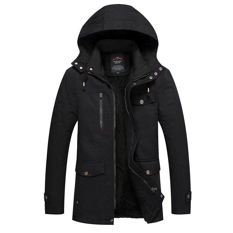 Men'S Casual Slim Trench Coat Men'S Long Washed Plus Velvet Padded - Image 5
