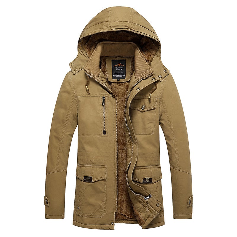 Men'S Casual Slim Trench Coat Men'S Long Washed Plus Velvet Padded - Image 1