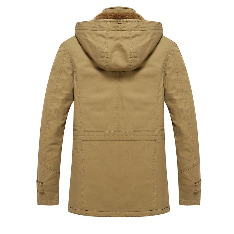 Men'S Casual Slim Trench Coat Men'S Long Washed Plus Velvet Padded - Image 3