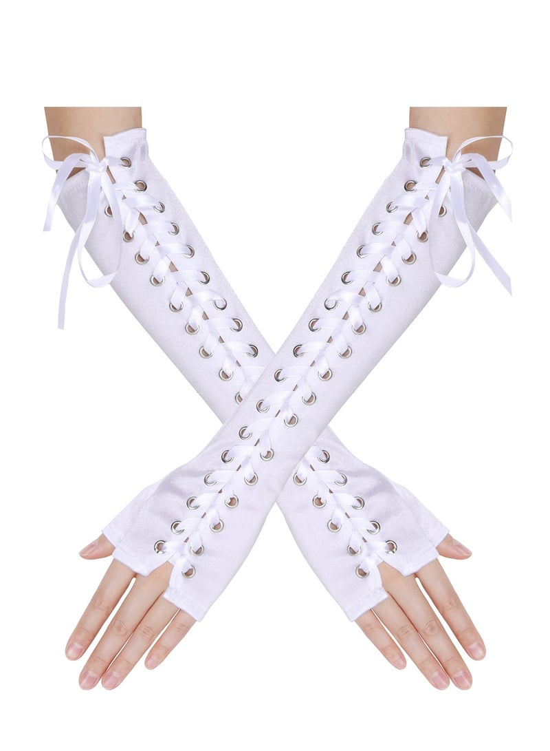 Zikra Lace Up Fingerless Gloves Long Elbow Gloves for Costume Party Lace-up Arm Warmer - Image 1