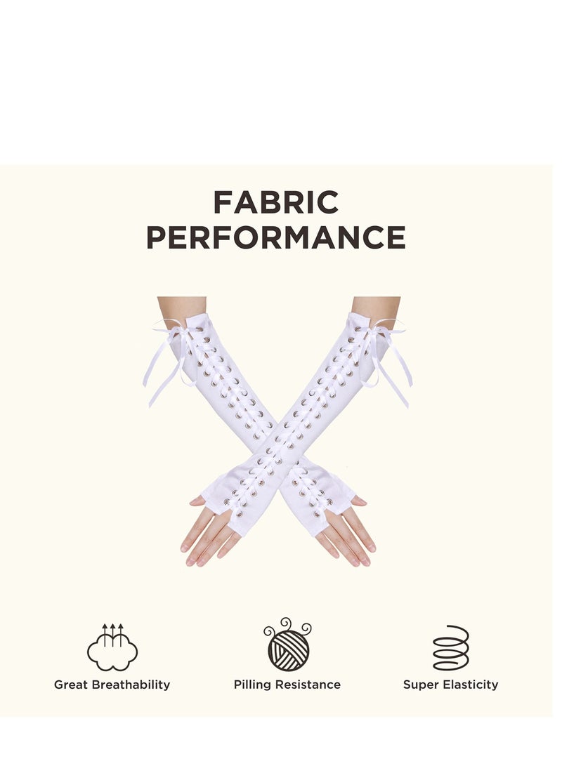 Zikra Lace Up Fingerless Gloves Long Elbow Gloves for Costume Party Lace-up Arm Warmer - Image 4