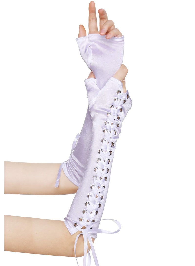 Zikra Lace Up Fingerless Gloves Long Elbow Gloves for Costume Party Lace-up Arm Warmer - Image 2