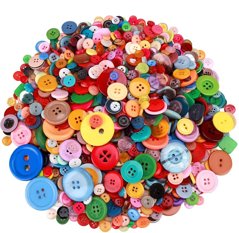Greentime 1500 pcs Round Resin Buttons Mixed Color Assorted Sizes for Crafts Sewing DIY Manual Button Painting DIY Handmade Ornament Buttons Easter Egg Fillers Decorative 2 Holes and 4 Holes