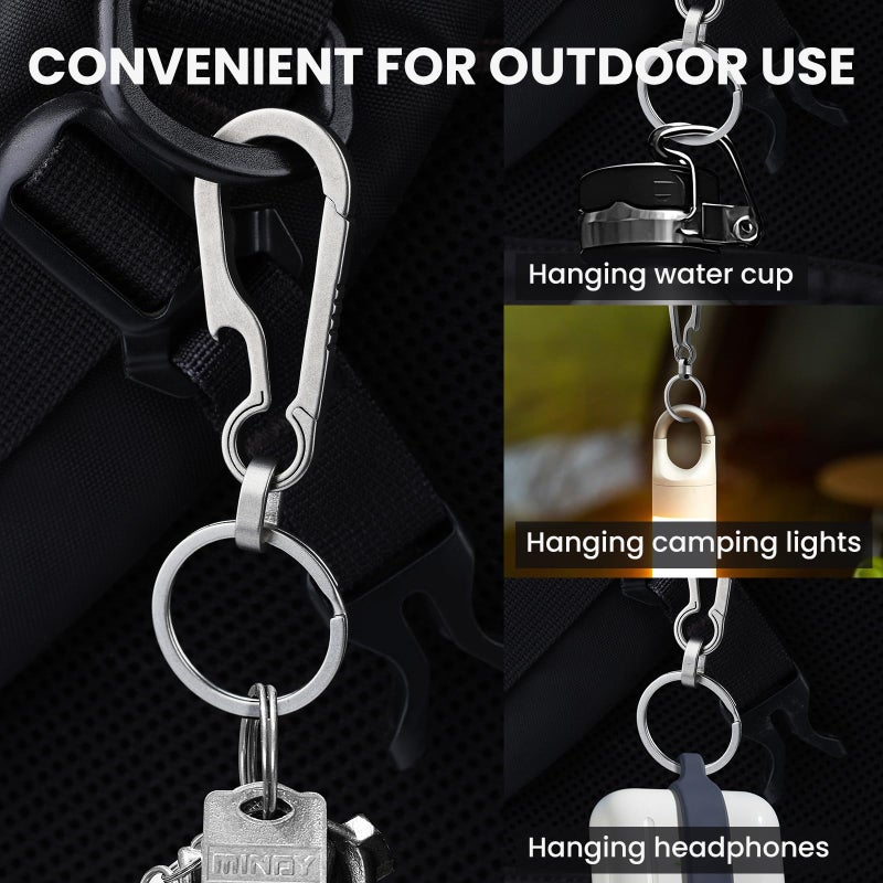 Prometheism Titanium Carabiner Keychain Multi Functional Lightweight Outdoor Keychain Minimalist Key Holder with Titanium Key Ring (Silver-A) - Image 4