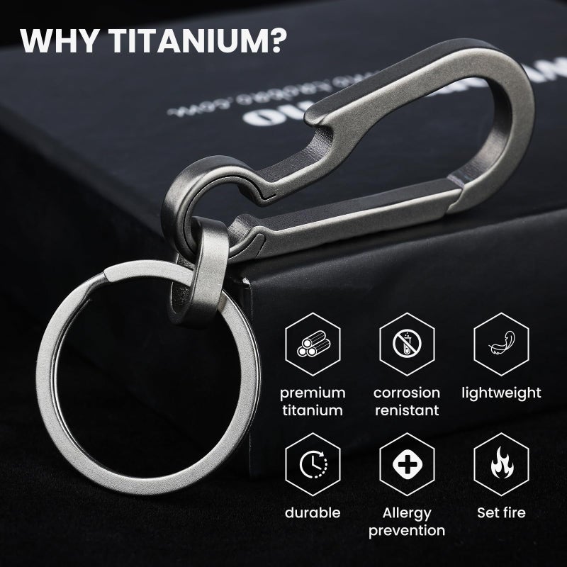 Prometheism Titanium Carabiner Keychain Multi Functional Lightweight Outdoor Keychain Minimalist Key Holder with Titanium Key Ring (Silver-A) - Image 2