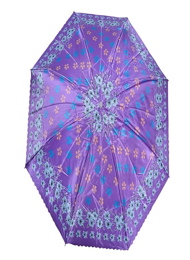 V4U PVC Printed 3 Fold Umbrella with Carry Cover (Purple) - Image 3