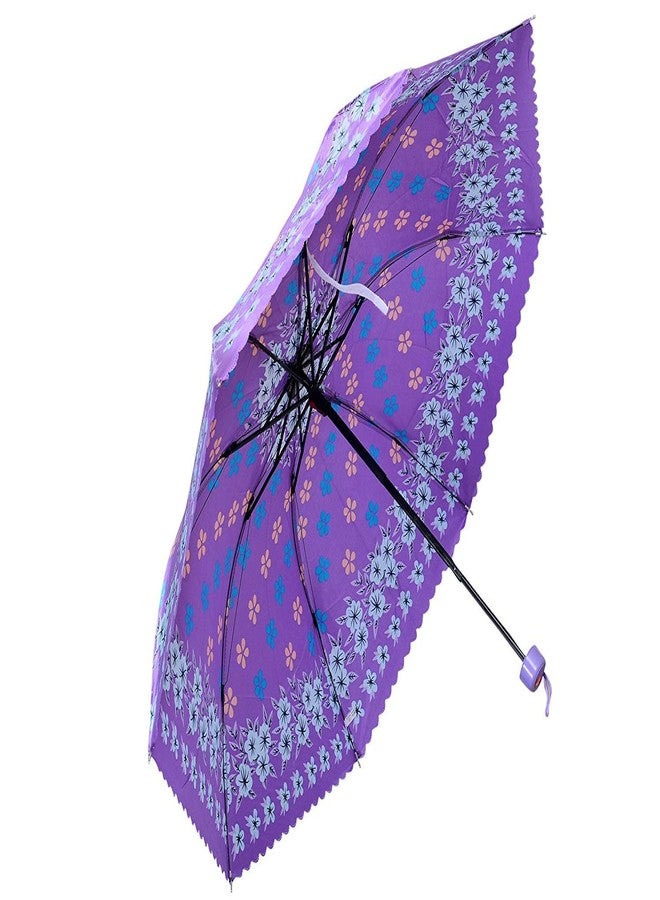 V4U PVC Printed 3 Fold Umbrella with Carry Cover (Purple) - Image 1