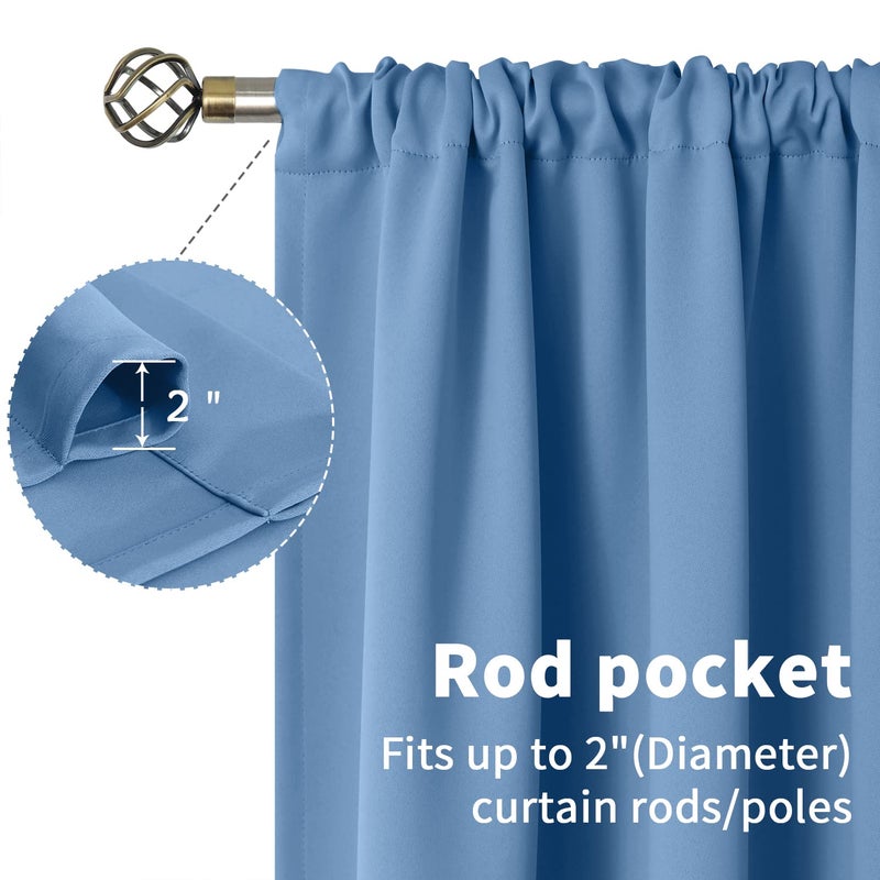 BGment Rod Pocket Blackout Curtains for Bedroom - Thermal Insulated Room Darkening Curtain for Living Room  Denim Blue  42 x 72 Inch  2 Panels - Image 2