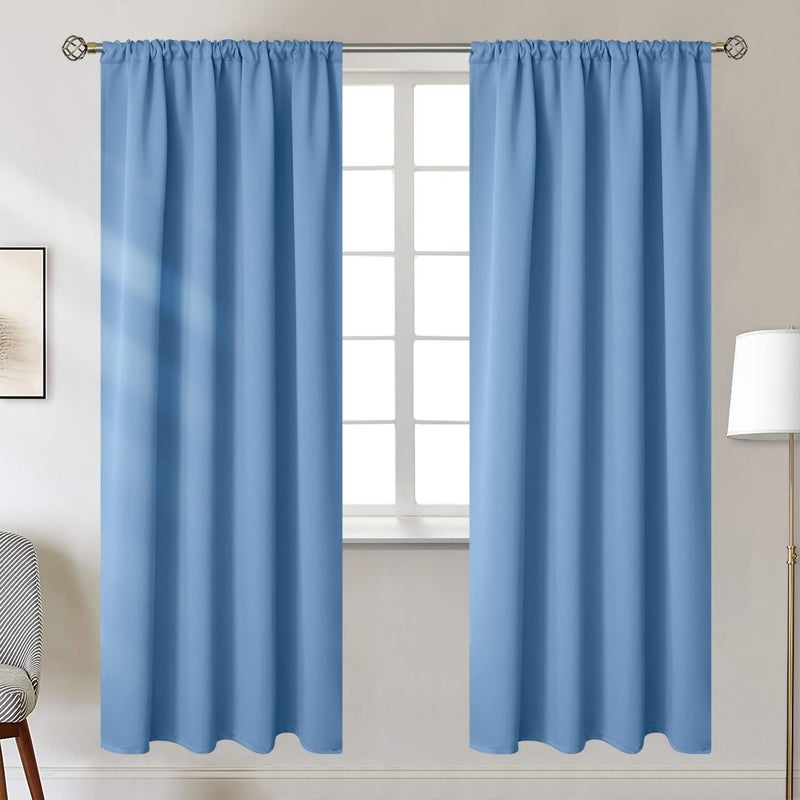 BGment Rod Pocket Blackout Curtains for Bedroom - Thermal Insulated Room Darkening Curtain for Living Room  Denim Blue  42 x 72 Inch  2 Panels - Image 1