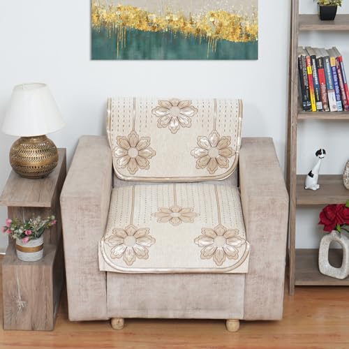 MORADO Chenille 5 Seater Sofa Set Slipcover for Living Room, Drawing Room and Offce (3 Sitting Sofa Cover + 1 Sitting Sofa Cover + 1 Sitting Sofa Cover) - Offwhite - Image 4