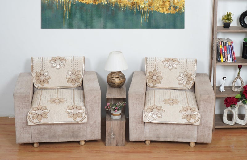 MORADO Chenille 5 Seater Sofa Set Slipcover for Living Room, Drawing Room and Offce (3 Sitting Sofa Cover + 1 Sitting Sofa Cover + 1 Sitting Sofa Cover) - Offwhite - Image 3