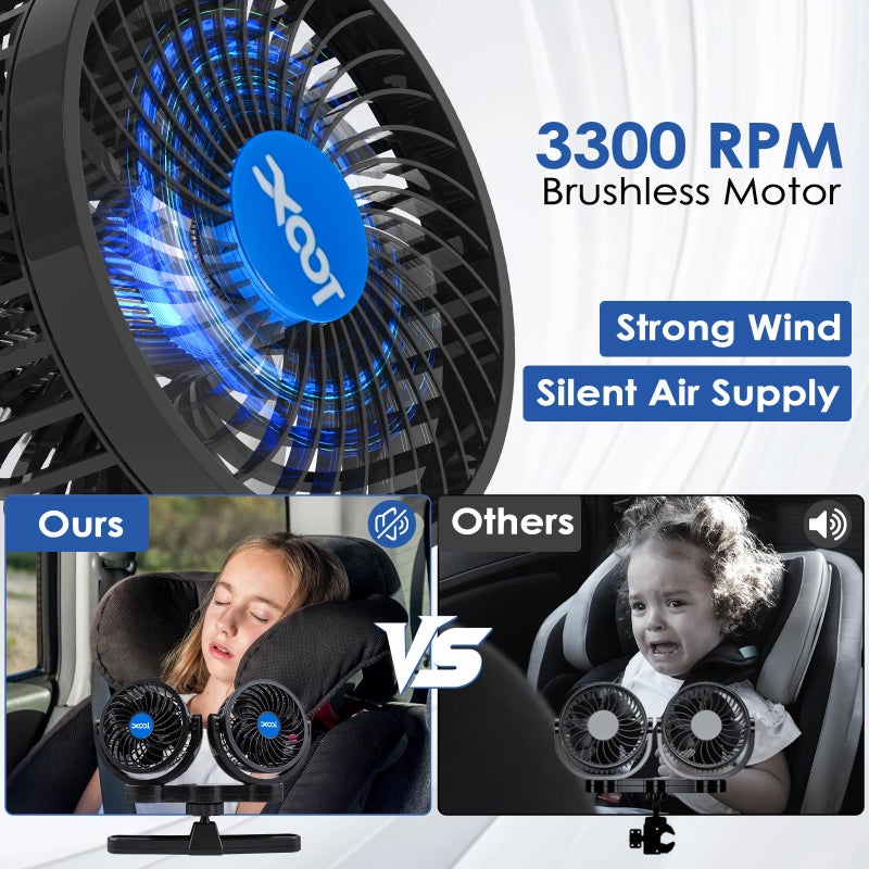 XOOL Electric Car Fans for Rear Seat Passenger Portable Fans Headrest 360 Degree Rotatable Backseat Car Fan 12V Cooling Air Fan with Stepless Speed Regulation for Vehicles, SUV, RV - Image 5