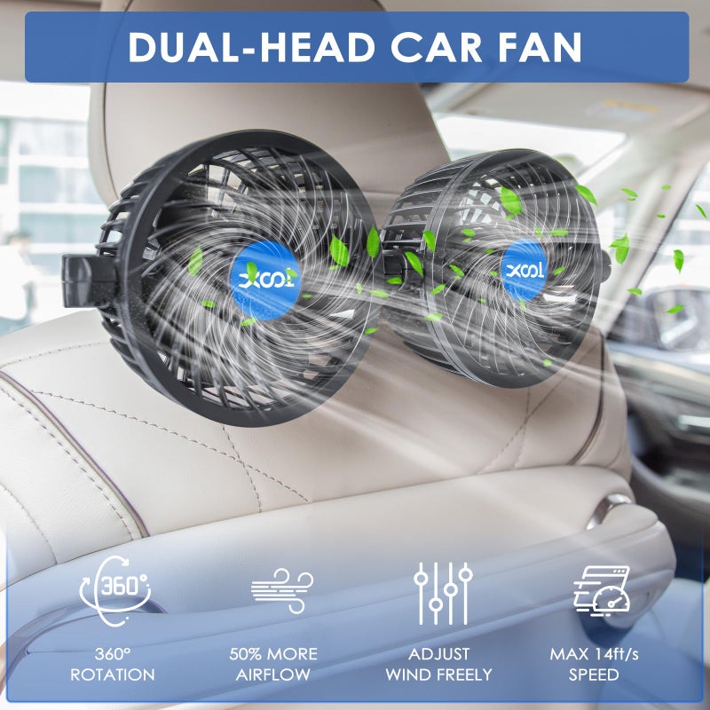 XOOL Electric Car Fans for Rear Seat Passenger Portable Fans Headrest 360 Degree Rotatable Backseat Car Fan 12V Cooling Air Fan with Stepless Speed Regulation for Vehicles, SUV, RV - Image 2