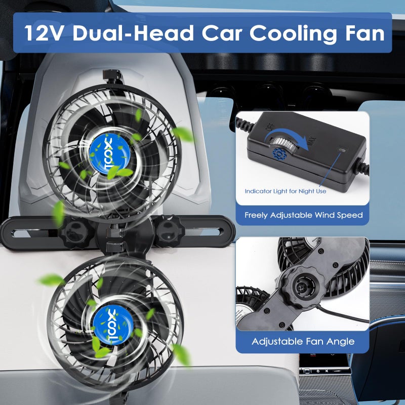 XOOL Electric Car Fans for Rear Seat Passenger Portable Fans Headrest 360 Degree Rotatable Backseat Car Fan 12V Cooling Air Fan with Stepless Speed Regulation for Vehicles, SUV, RV - Image 4