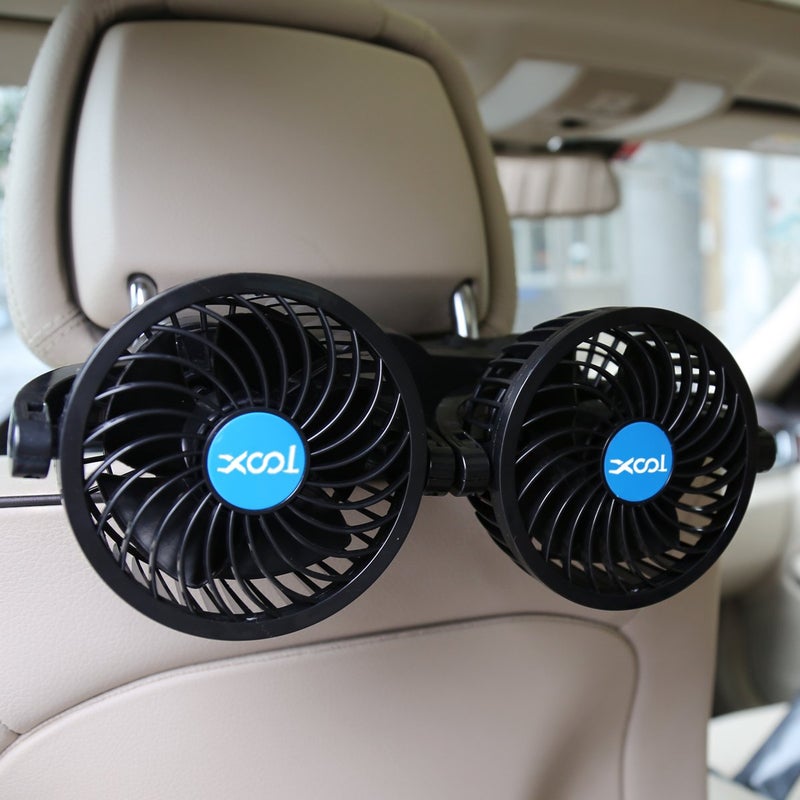 XOOL Electric Car Fans for Rear Seat Passenger Portable Fans Headrest 360 Degree Rotatable Backseat Car Fan 12V Cooling Air Fan with Stepless Speed Regulation for Vehicles, SUV, RV - Image 1