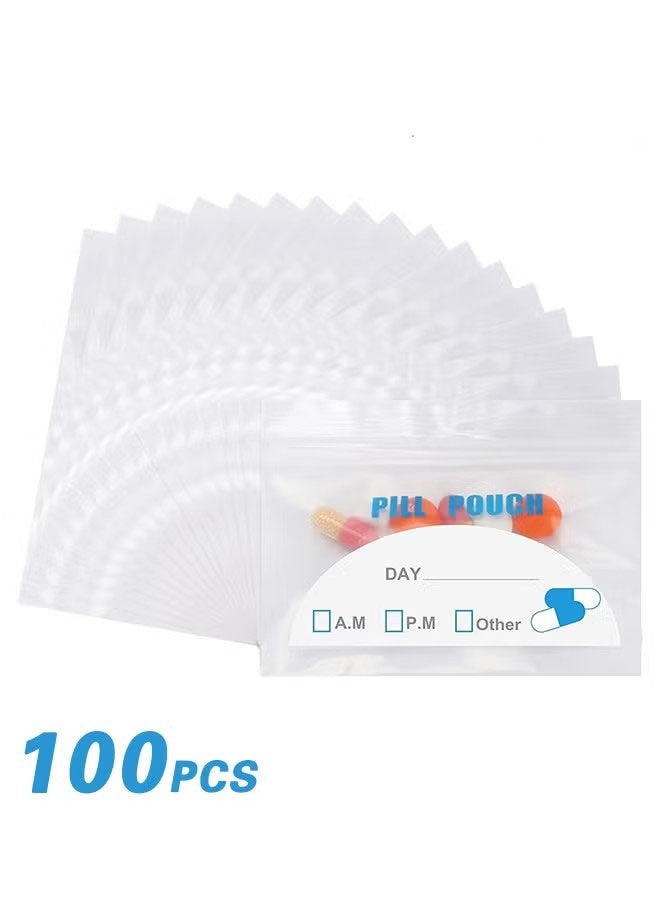 100 Pack Pill Pouch Bags - (4" X 2.75") Thickness is 6 Mil, Portable Plastic Pills Bag Hold Vitamin, Supplements, Medication, and Vitamin Storage - Image 1