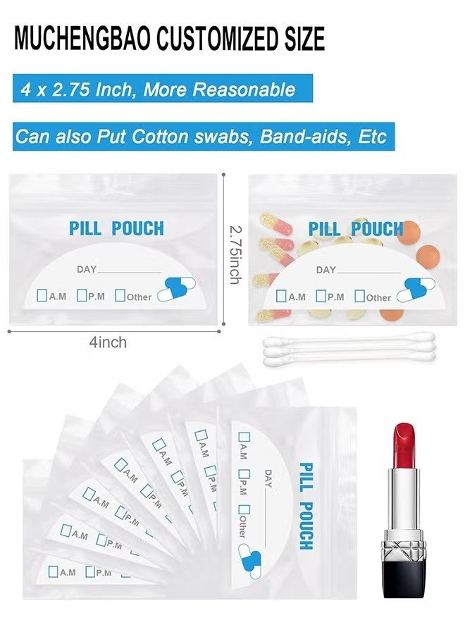 100 Pack Pill Pouch Bags - (4" X 2.75") Thickness is 6 Mil, Portable Plastic Pills Bag Hold Vitamin, Supplements, Medication, and Vitamin Storage - Image 2