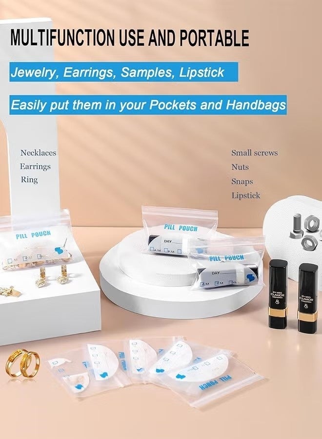 100 Pack Pill Pouch Bags - (4" X 2.75") Thickness is 6 Mil, Portable Plastic Pills Bag Hold Vitamin, Supplements, Medication, and Vitamin Storage - Image 3