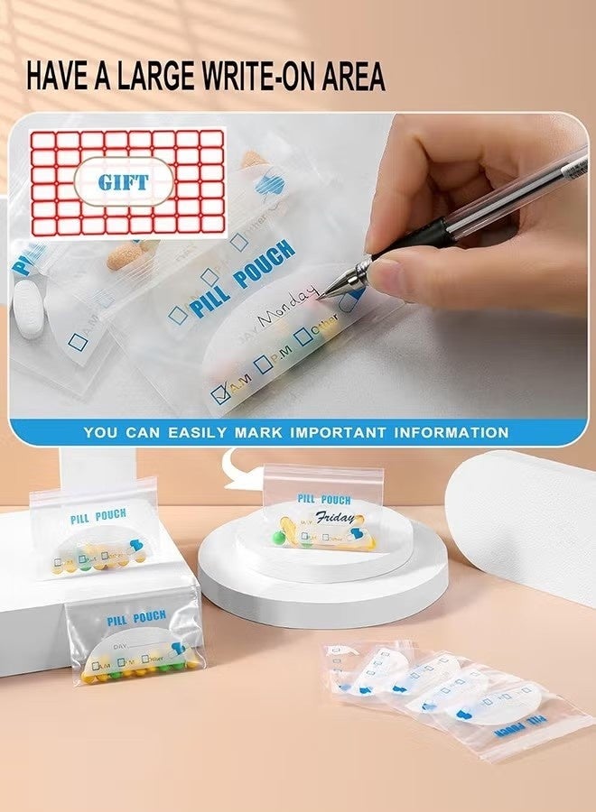 100 Pack Pill Pouch Bags - (4" X 2.75") Thickness is 6 Mil, Portable Plastic Pills Bag Hold Vitamin, Supplements, Medication, and Vitamin Storage - Image 5